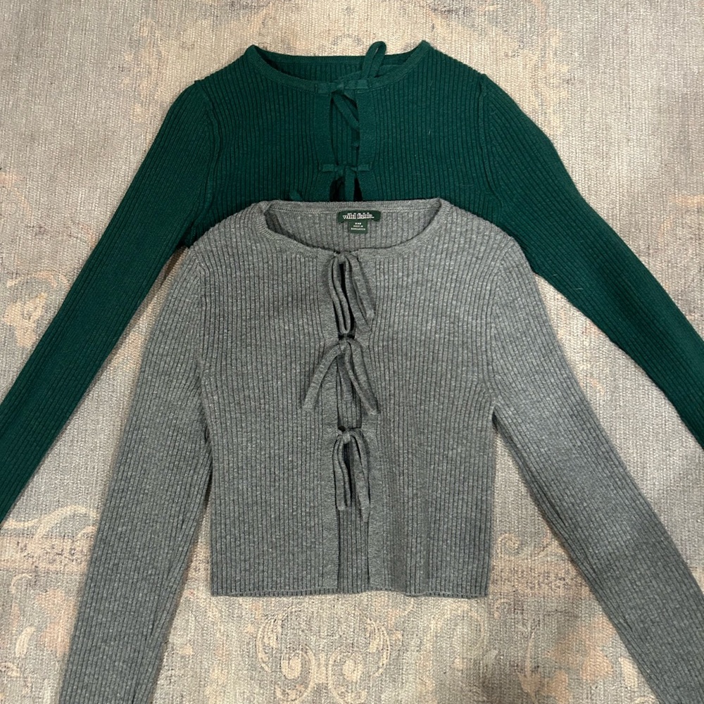 Green and Gray Ribbed Cardigans